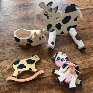 Vintage Lot of Cows Home Decor Primitive Folk Art Hand Painted Assortment 4